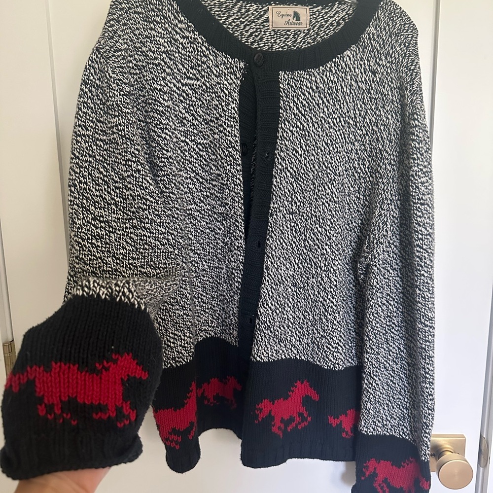 Navy and White Horse Pattern Cardigan